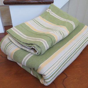 POTTERY BARN Linen Cotton Striped Duvet Cover - Twin - Green, Yellow, Beige
